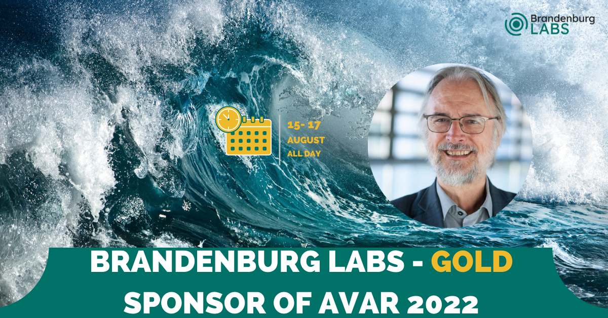 Banner with Karlheinz Brandenburg and a textline Brandenburg Labs gold-level sponsor of AVAR 2022!